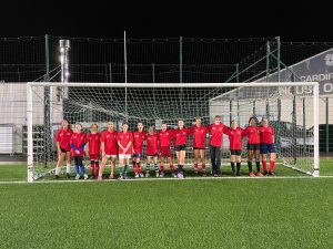 North Cardiff Cosmos U13 Girls celebrating reaching SWWGL League Cup Trophy Final